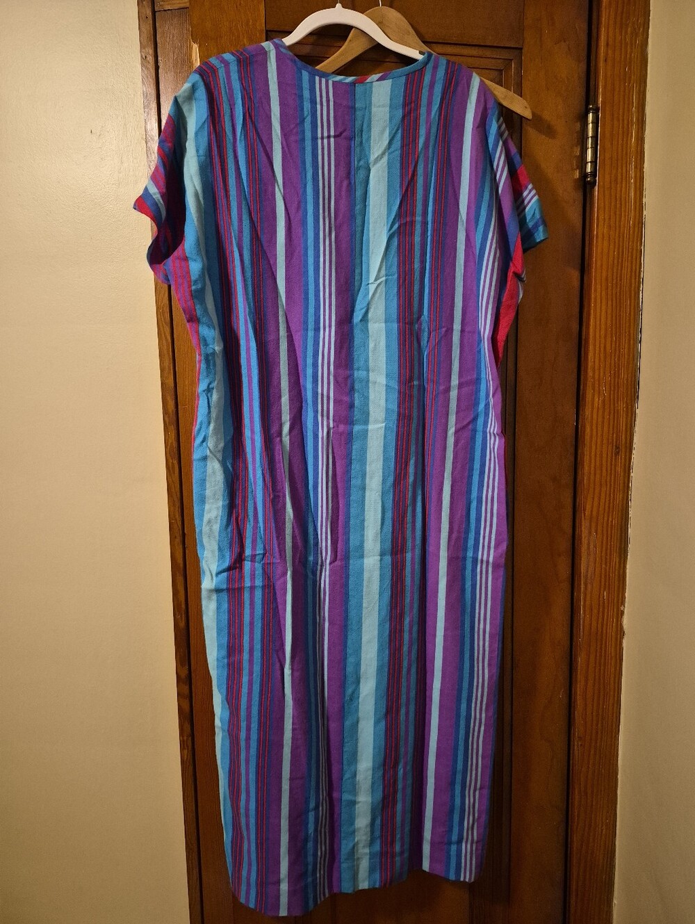 Vibrant Vintage Handmade Striped Maxi Dress in Teal, Purple & Red